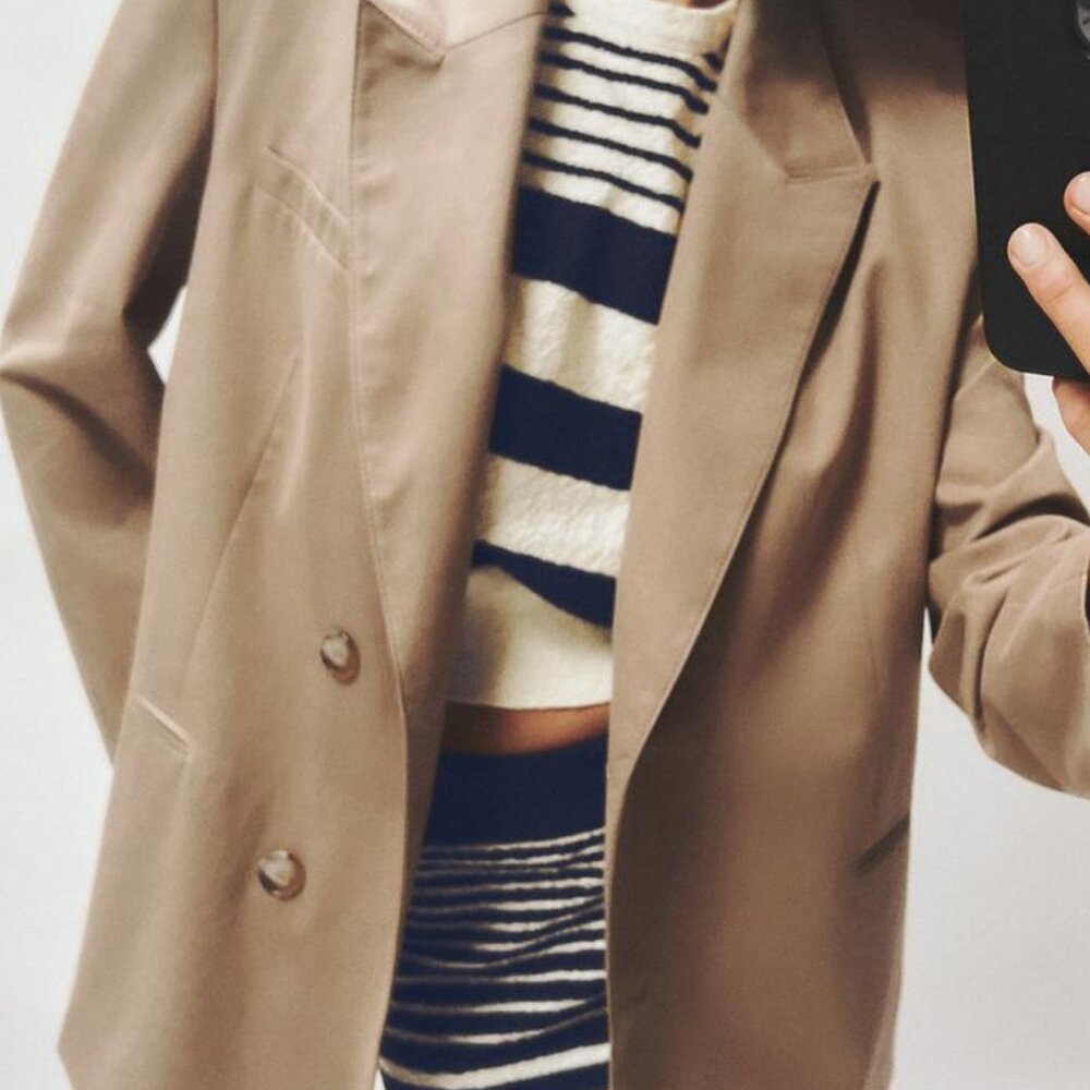 ZARA Topstitched Oversized Blazer In Taupe Brown NWT SZ M